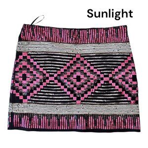 Forever 21 Women Mini Skirt SZ M Black-Pink Sequined-Side Zip Cocktail-Party Nig